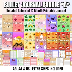 Undated 12 Month Bullet Journal Bundle | BUNDLE *A* | Premade Bullet Journal Pages | 2026 Bullet Journal | Printable Digital Bullet Journal