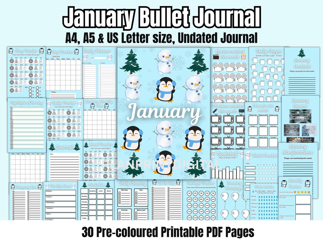 January Bullet Journal Printable | Winter Planner Pages (PDF) - Etsy