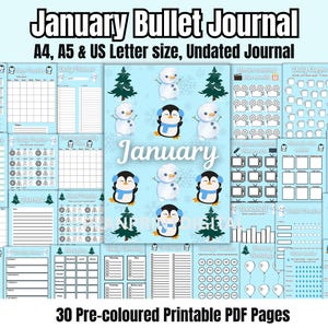 January Bullet Journal Bundle | Winter | Colourful January Bullet Journal Pages | Printable Bullet Journal Template | January Planner