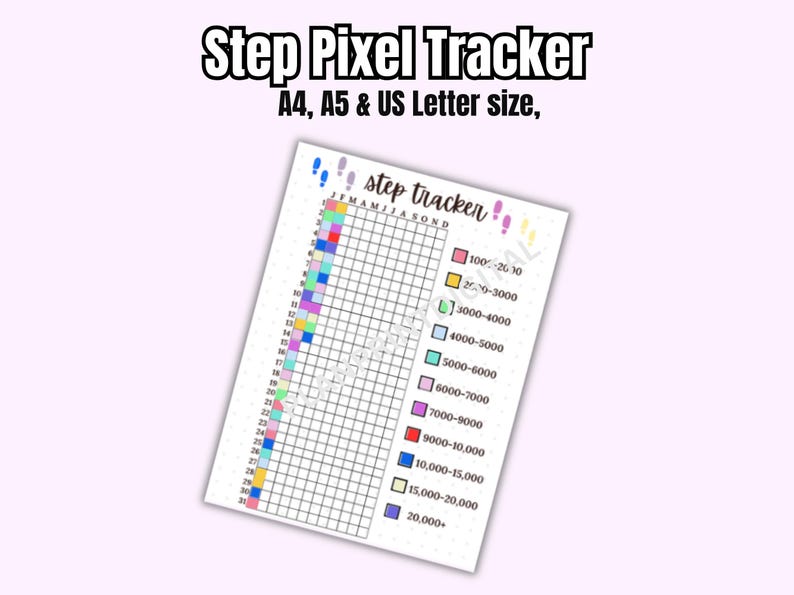 Step Rangs Step Pixel Tracker Printable | Bullet Journal Insert (A4, A5, US Letter ...