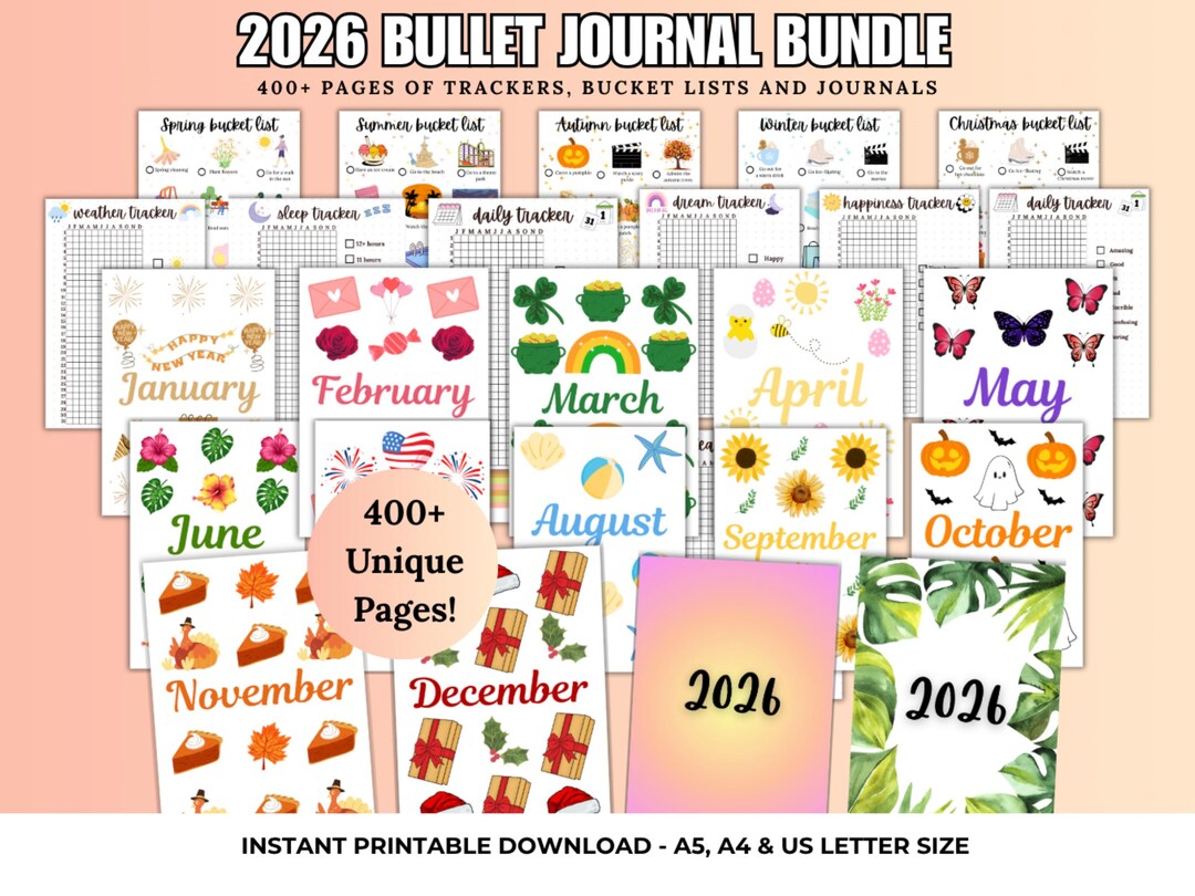 2026 Bullet Journal Bundle – Printable Planner Kit (PDF) - Etsy