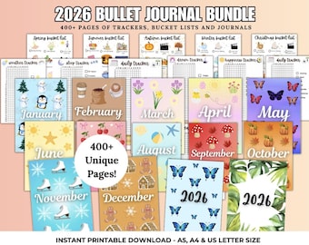 2026 Bullet Journal | Vorgefertigte Bullet Journal Seiten | Journal Vorlage | Druckbares Bullet Journal Kit | Bujo Tracker *BUNDLE *B*