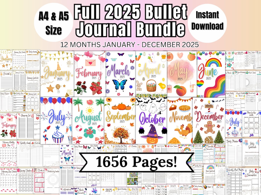 2025-bullet-journal-bundle-premade-bullet-journal-pages-bullet-journal-template-printable-digital-bullet-journal-kit-bujo-trackers-etsy