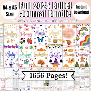 2025 Bullet Journal Bundle | Premade Bullet Journal Pages | Bullet Journal Template | Printable Digital Bullet Journal Kit | Bujo Trackers