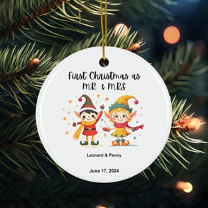 1st Christmas as Mr & Mrs Elf Ornament, Personalized Newlywed Christmas, Wedding Gift Ornament, Mr and Mrs Ornament, Wedding Gift, Keepsake