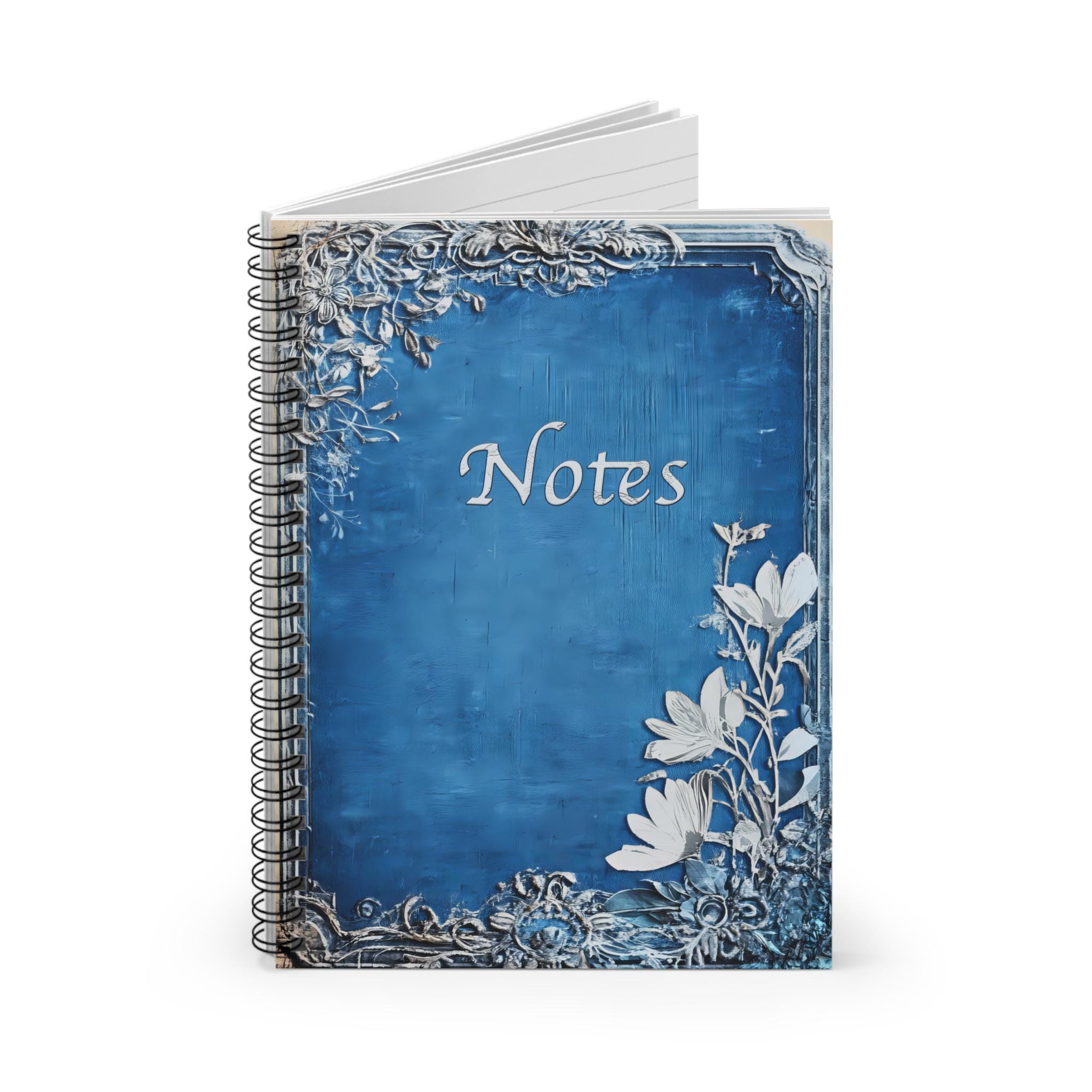 Vintage Floral Spiral Notebook – Deep Ocean Blue, Ruled Pages - Etsy