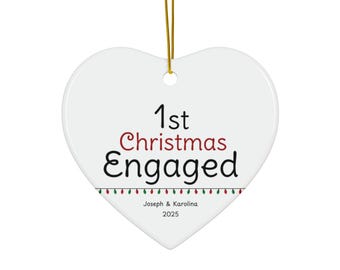 Personalized Ceramic Heart Ornament, First Christmas Engaged Keepsake