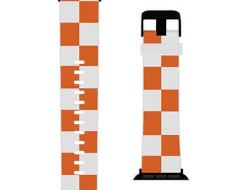 Cinturino a scacchi bianco-arancio per Apple Watch / Cinturino a scacchi