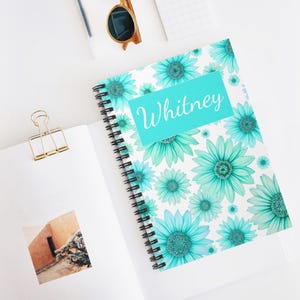 Personalized Spiral Notebook, Custom Name Notebook, Sunflowers Journal, Personalized Gift, Birthday Gift, Graduation Gift, Student, College