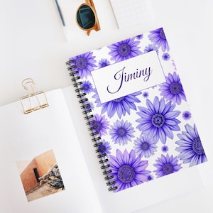 Personalized Spiral Notebook, Custom Name Notebook, Sunflowers Journal, Personalized Gift, Birthday Gift, Graduation Gift, Student, College