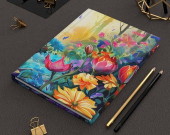 Fantasy Floral Hardcover Journal, Bright Garden Design