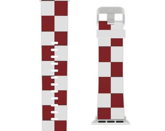 Cinturino a scacchi rosso scuro e bianco per Apple Watch / Cinturino a scacchi
