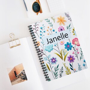 Personalized Spiral Notebook, Custom Name Notebook, Wildflower Journal, Personalized Gift, Birthday Gift, Graduation Gift, Student, College