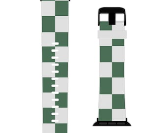 Cinturino a scacchi verde foresta e bianco per Apple Watch / Cinturino a scacchi
