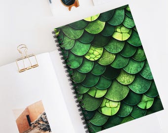 Dragon Scales Spiral Notebook, Green Fantasy Design, Journal