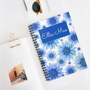 Personalized Spiral Notebook, Custom Name Notebook, Sunflowers Journal, Personalized Gift, Birthday Gift, Graduation Gift, Student, College