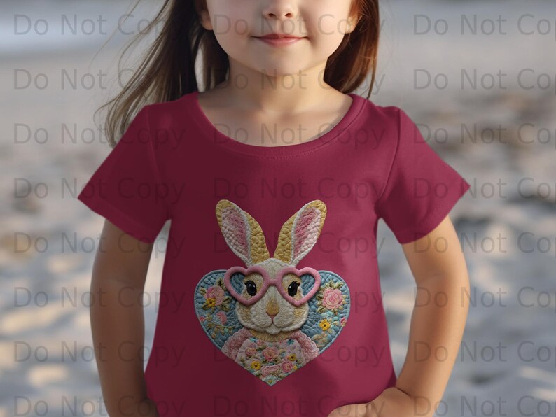 Quilted Bunny Heart Glasses Floral PNG, Embroidered Rabbit Sublimation ...