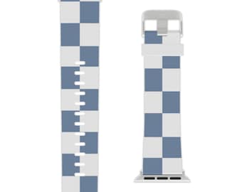 Cinturino a scacchi blu grigio e bianco per Apple Watch / Cinturino a scacchi