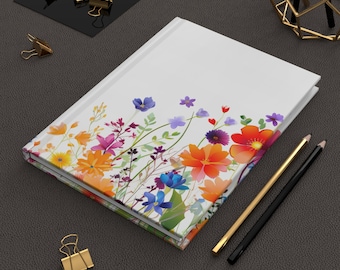 Cuaderno de tapa dura con estampado floral, diseño de jardín colorido, cuaderno de bocetos