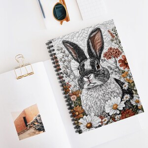 Cuaderno espiral de conejito, regalo de Pascua, conejito de Pascua, amante de los conejos, dueño de un conejo, regalo de cumpleaños, regalo de flores silvestres, conejito, Pascua, madres