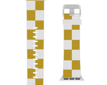 Cinturino a scacchi giallo e bianco per Apple Watch / Cinturino a scacchi