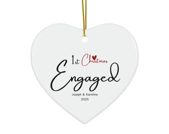 Personalized Ceramic Heart Ornament, First Christmas Engaged Keepsake