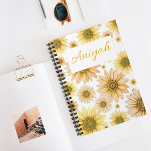 Personalized Spiral Notebook, Custom Name Notebook, Sunflowers Journal, Personalized Gift, Birthday Gift, Graduation Gift, Student, College