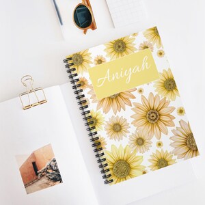 Personalized Spiral Notebook, Custom Name Notebook, Sunflowers Journal, Personalized Gift, Birthday Gift, Graduation Gift, Student, College