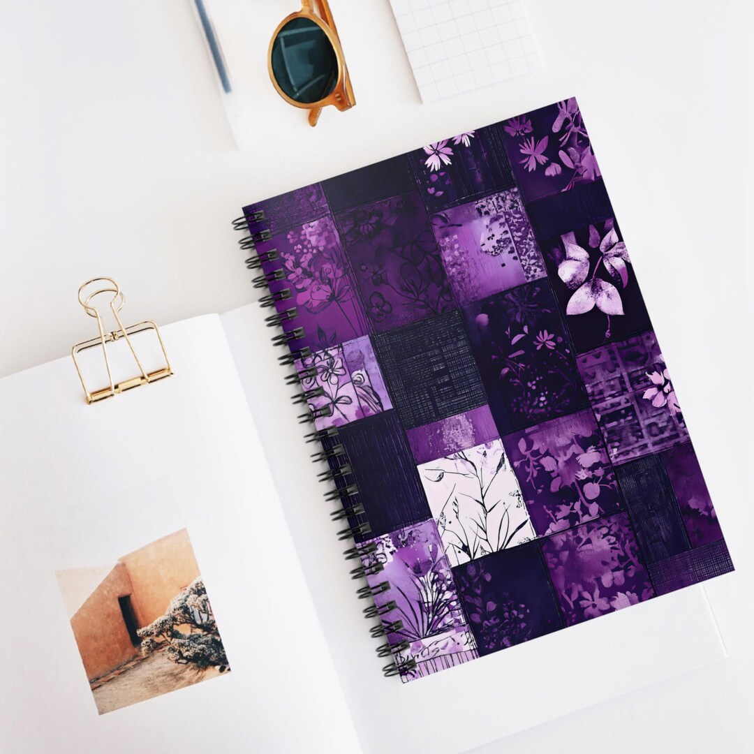 Purple Floral Faux Quilt Spiral Notebook – Boho Chic, Ruled Line - Etsy