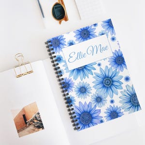 Personalized Spiral Notebook, Custom Name Notebook, Sunflowers Journal, Personalized Gift, Birthday Gift, Graduation Gift, Student, College