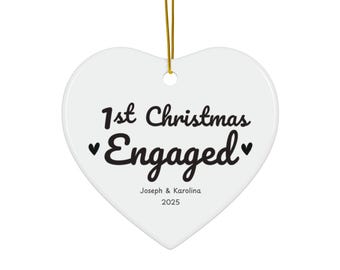 Personalized Ceramic Heart Ornament, First Christmas Engaged Keepsake