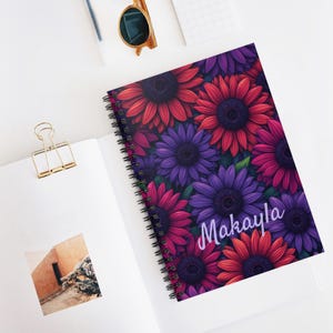 Personalized Spiral Notebook, Custom Name Notebook, Sunflower Journal, Personalized Gift, Birthday Gift, Graduation Gift, Student, College