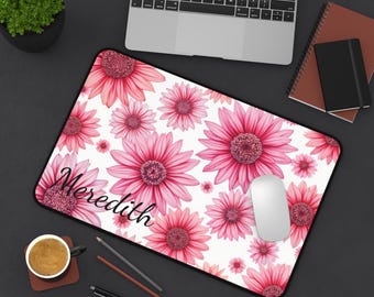 Personalized Sunflower Desk Mat, Custom Boho Office Decor