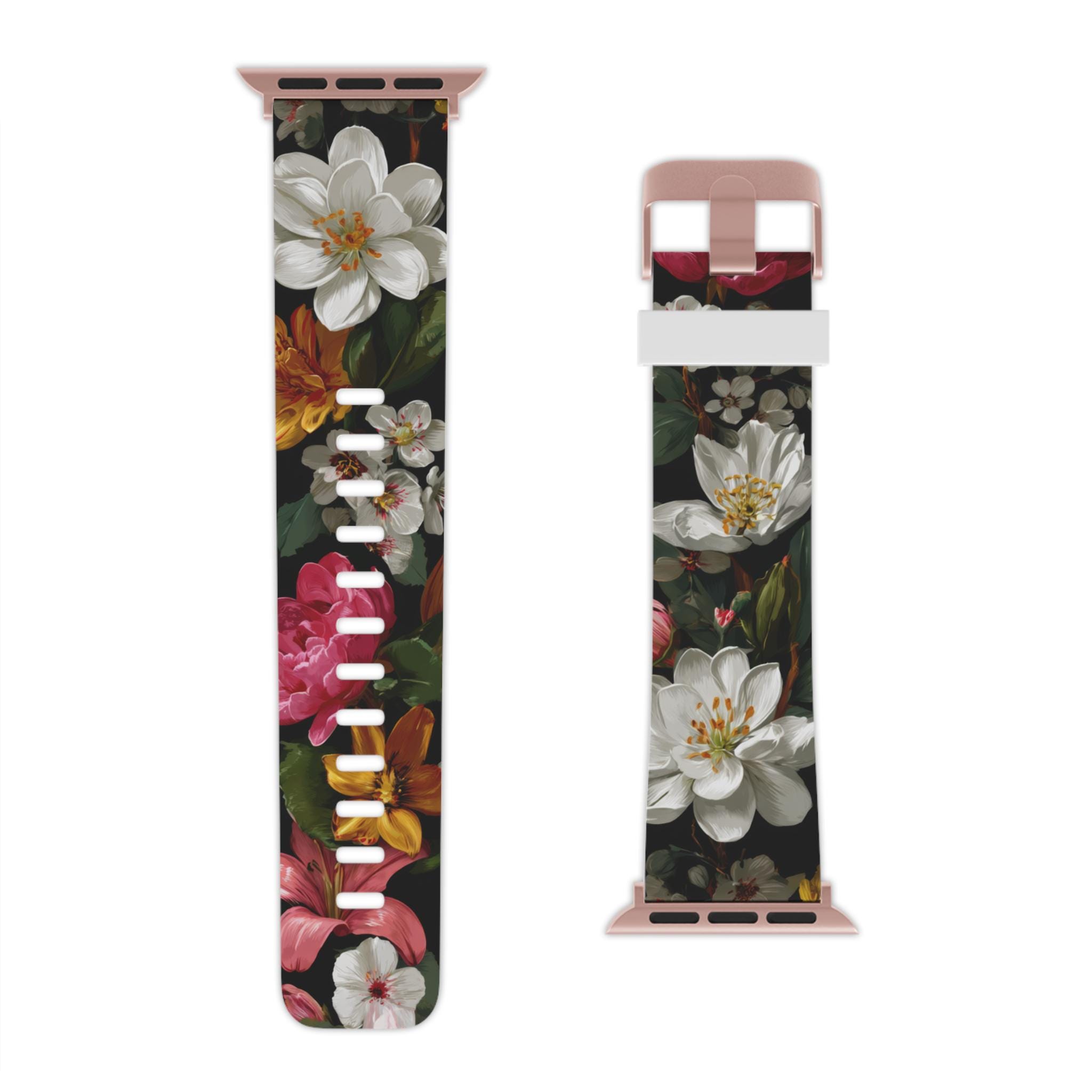 Trendy boutique Pink & Green Floral Apple Watch Band with Gold Hardware Floral Pink White Gold Green Flower Lovers Watch Band for  main image 3