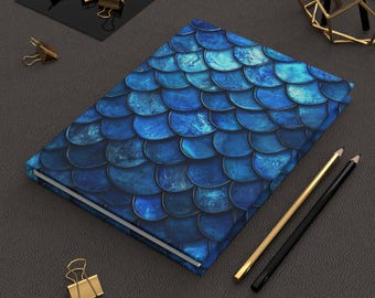 Mermaid Scales Hardcover Journal, Ocean Blue Notebook, Writer's Gift