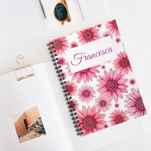 Personalized Spiral Notebook, Custom Name Notebook, Sunflowers Journal, Personalized Gift, Birthday Gift, Graduation Gift, Student, College