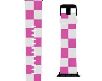 Cinturino a scacchi rosa shocking e bianco per Apple Watch / Cinturino a scacchi