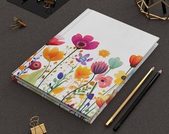 花柄のハードカバーノート、カラフルなモダンガーデンデザイン - Etsy 日本