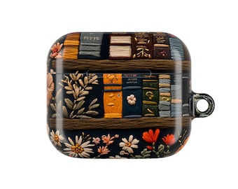 AirPods-hoesje Book Lover, borduurmotief bloemen, bibliotheekdecor