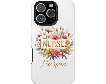Spersonalizowany, kwiatowy, pielęgniarski pokrowiec na iPhone'a MagCase, niestandardowy, wytrzymały pokrowiec na telefon