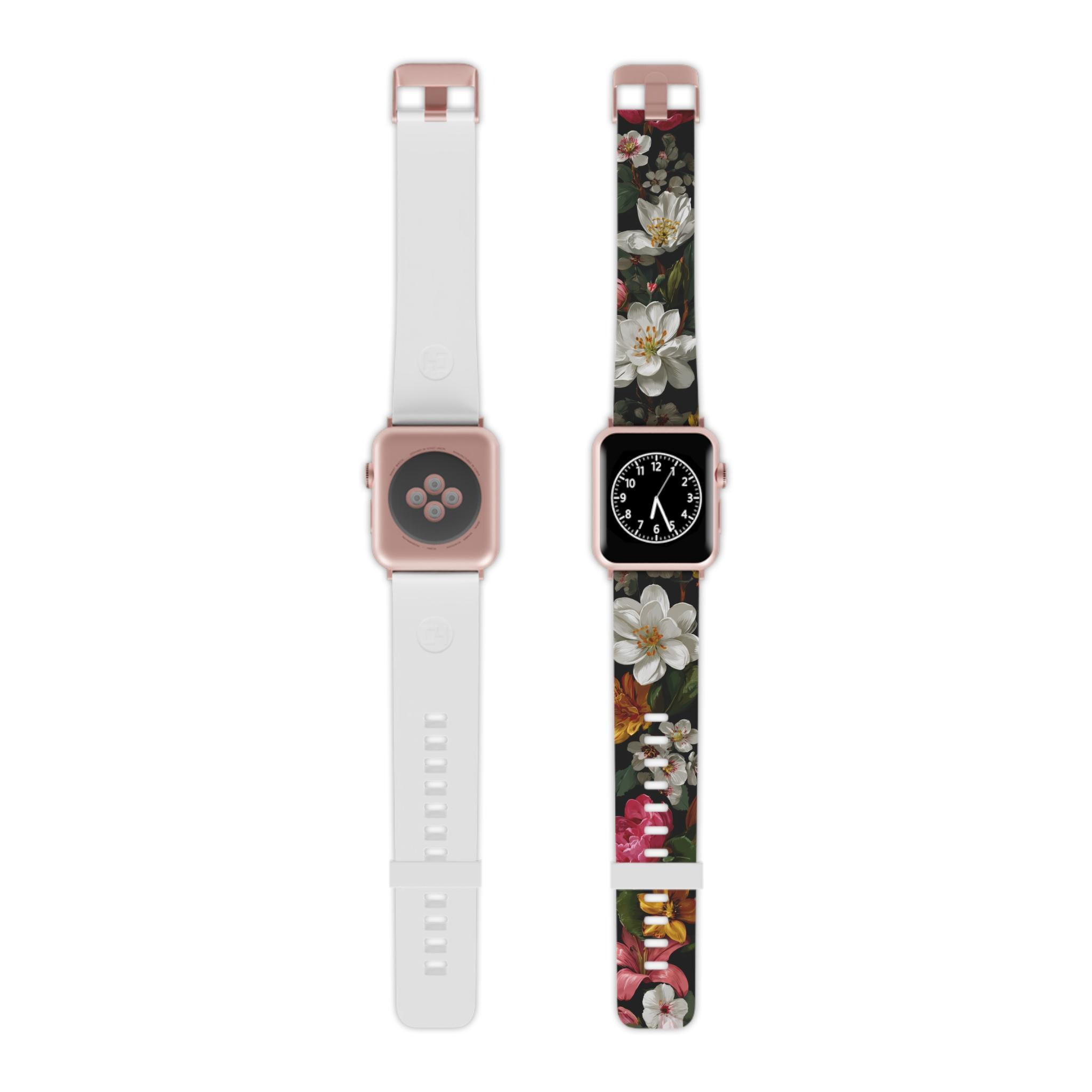 Floral Pink White Gold Green Flower Lovers Watch Band for 
