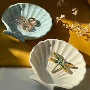 Shell ring dish Trinket tray for jewelry holder Mothers Day gift Coastal jewellery bowl