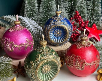 Weihnachtskerze Ornament | Urlaub Dekor | Weihnachtsgeschenk | Winterliche Dekorationen | Christbaumkugel Kerzen