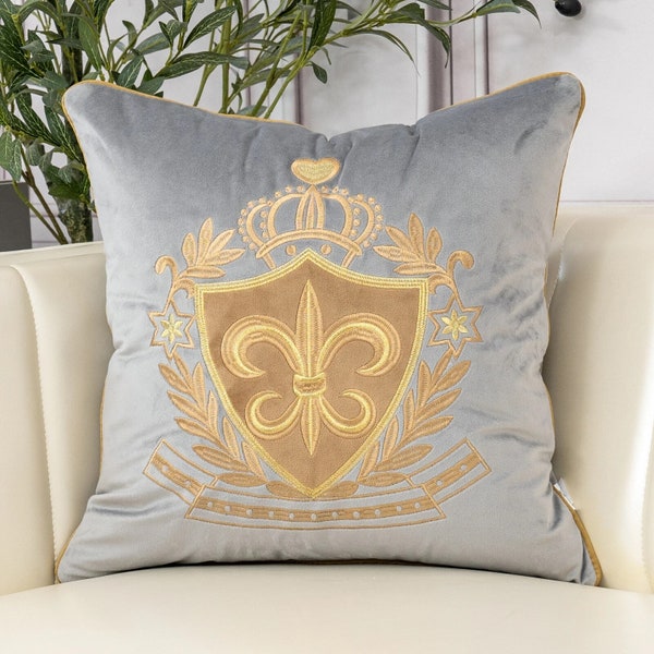 Gold Foil Fleur De Lis Velvet Pillow