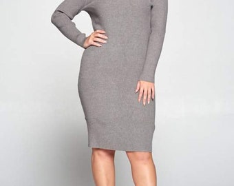 Gray Ribbed Knit Bodycon Dress