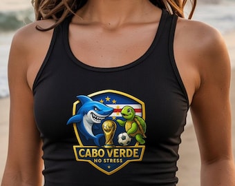 Cabo Verde World Cup Crop Top, Cabo Verde No Stress Tank Top, Fun Cabo Verde Soccer Shirt for Her, Gift for World Cup Fans, Cabo Verde Fans