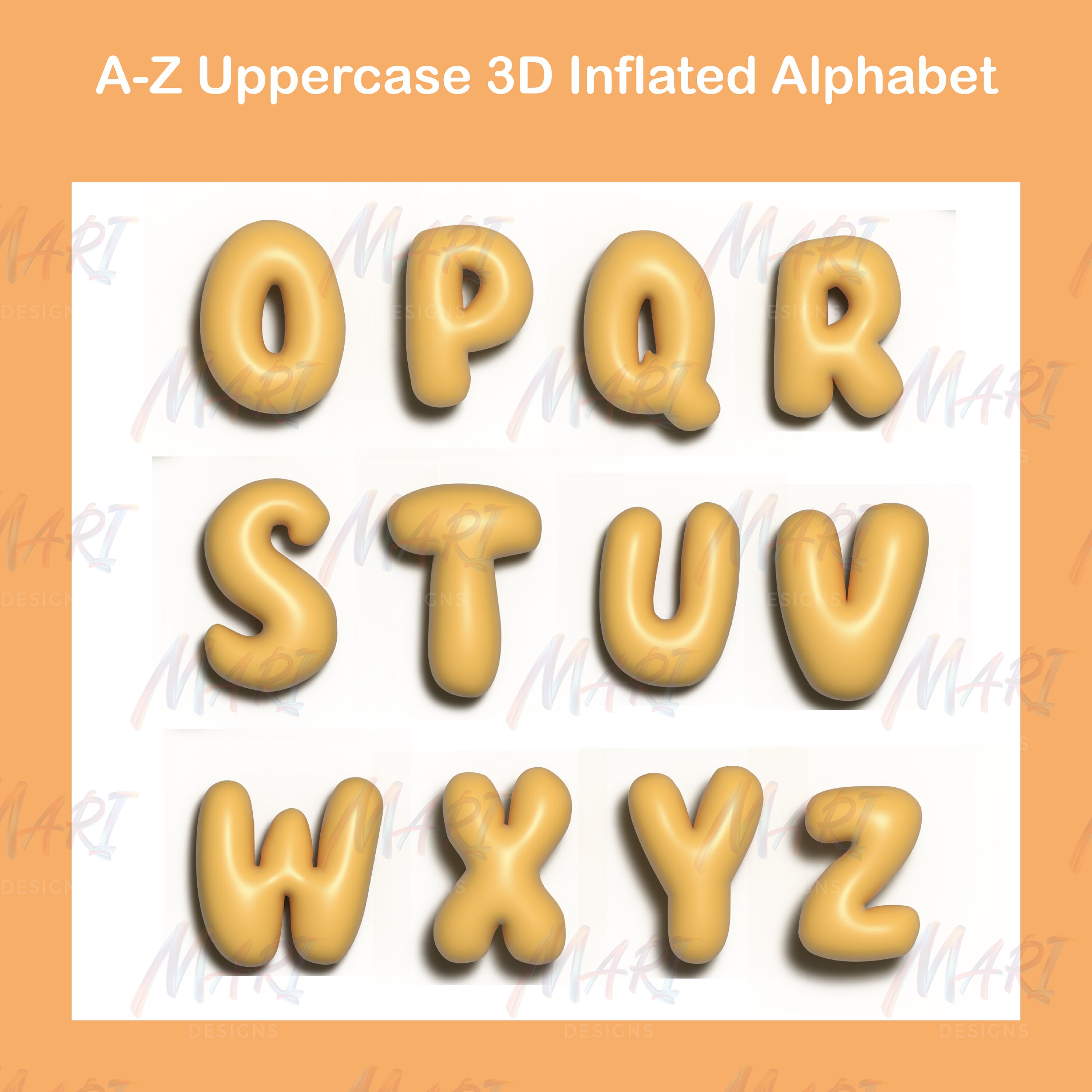 3D Letters Puffy Alphabet Sublimation Png Letters Sublimation Doodle