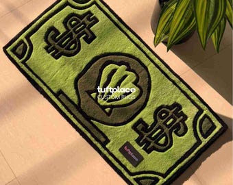 Krabby Dollar Hand Tufted Custom Rug, Funny Money Carpet, Aesthetic Cartoon Decor, Accent Rug for Game Room, Dorm, Gift for Friend | Anime