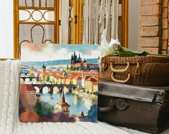 Prague - Watercolor - Metropolises of the Earth - Canvas, Gift, Wall Art, Decoration, Vacation, Trip, Cities, Birthday Gift, Travel