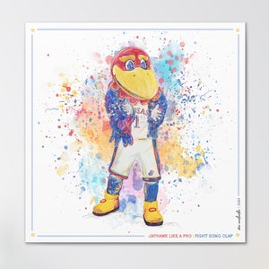 Jayhawk like a Pro | Fight Song Clap | Splatter Paint | KU Art | University of Kansas Gift | Illustration | Canvas Print | Graduation Gift